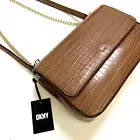 NWT Original $230 DKNY Sina Medium Flap Crossbody Shoulder Bag Faux Croc Chain
