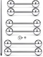 [Kwoencxi] Ocptiy 16G F316 Titanium Nipple Piercing Jewelry Implant Grade Tongue Rings Internally Threaded Hypoallergenic Nipple Tongue Ring Barbell Piercing Jewelry for Women Men 14mm 16mm 19mm