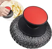 Dish Scrub Brush, Stainless Steel Pot Brushes for Cleaning, Heavy Duty Cleaning Scrubber with Handle Palm Scouring Pad for Stoves, Grills & Griddles