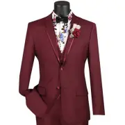 VINCI Men's Burgundy 3pc 2 Button Slim Fit Tuxedo Suit w/ Matching Vest NEW