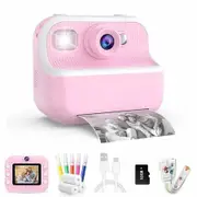 Kids Camera Instant Print Toys Toddler Cameras Printing Photos,1080P Video Cameras,12Mp Children Digital Selfie Camera Gift for Age 3+ with 32GB SD Card (Pink)