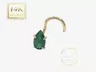 Natural Emerald Pear Shape 14K GOLD 20 GA Nose Stud 20 Gauge