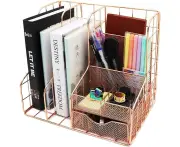 Rose Gold Desk Organizer Supplies Accessories Storage Caddy Desktop Organizer with Pencil Holder ,Pen Holder ,Paper Organizer