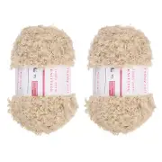 2pcs Fur Yarn Polyester Yarn Fluffy Chunky Yarn Light Brown for Crocheting,50m