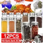 12pcs Clear Spice Jars Square Glass Containers Seasoning Bottle With Cover Lid A