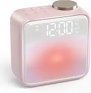 AIRIVO Alarm Clock Night Lights, Rechargeable Alarm Clock for Bedrooms, 6 Scenes & White Noise Sync, Dual Alarms & Snooze, for Heavy Sleepers, Gifts for Kids Teens (Pink)