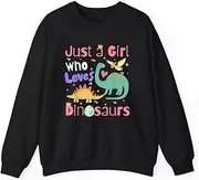 [X.Style] Just a Girl Who Loves Dinosaurs Kid Teen Toddlers Women Dino ds014 Sweater Black XL