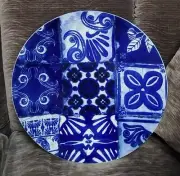 Crate & Barrel LISBON BLUE Large Round Serving Platter MADE PORTUGAL New 13.5"