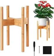 YQkangzhu Adjustable Indoor Plant Stand, Small Corner Bamboo Wooden Planter Stand, Single Floor Planter Holder, Mid Century Modern Plant Shelf for Living Room Balcony Bedroom, Fits 8-11in Flower Potts