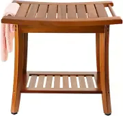 Shower Bench Seat Portable Wooden Spa Bathing Stool with Handle Towel Shelf Teak