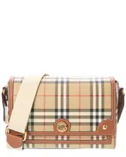 Burberry Note Check E-Canvas & Leather Shoulder Bag