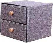 HEALSOPTHY Cotton Linen Two Drawer Storage Box Grey Sundries Desktop Organizer for Home Practical Design with Divided Compartments for Phones Tablets Remotes and More