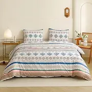 Luxlovery Aztec Comforter Set Full Beige Purple Geometric Bedding Set Folkloric Brown Farmhouse Tribal Ethnic Blanket Quilts Western Navajo 3pcs Comforter Set Full Size