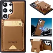 [YocoverTech] for Galaxy S23 Ultra 5G Case Wallet with Card Slots,2 in 1 Detachable Magnetic Cover Card Holders PU Leather RFID Blocking Kickstand for Samsung Galaxy S23 Ultra 5G Flip Case-Brown