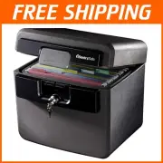 Secure Black Document Safe Box - Fireproof & Waterproof, Key Lock, Compact Size