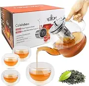 1200ml Glass Teapot Set - Stovetop Safe with Removable Infuser, 4 Cups - for Loose Leaf & Flowering Tea, Compatible with Stove & Induction