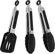Pharamat Mini Silicone Serving Tongs Set of 3, Small Kitchen Tongs (7 inch) with Silicone Tips and Stainless Steel Handle, Cooking Tongs for Salads, Pasta, Steaks, Vegetables