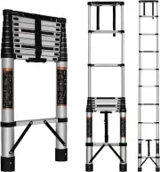 Telescoping Ladder,12.5FT Portable Multi-Purpose 12.5, Black and Silver