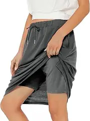 [American Trends] American Trend Skort for Woman with Pockets Athletic Skirt Wokout Knee Length Skirt Drawstring Waist Tennis Golf Skirt, Gray, Small