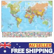 MAP OF THE WORLD POSTER FLAGS WALL PRINT TRAVEL GIANT SIZE 120X80cm