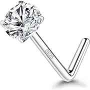 [Sanfenly] 925 Sterling Silver Nose Studs, 18G 20G L Shaped Nose Rings, Simulated Diamond CZ Hypoallergenic Nose Piercings for Women Men 1.5 2 3MM
