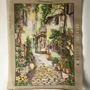 Vintage Gobelin 14x20" Streetscape Tapestry/Needlepoint Canvas NP22