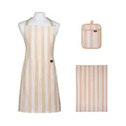 3pc Ladelle Eco Stripe Apron/Potholder/Towel Kitchen Cooking Accessory Set Latte