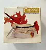 Fall Cardinal Bird Ceramic Bowl Dish with Spreading Knife Gift Christmas Red Bir