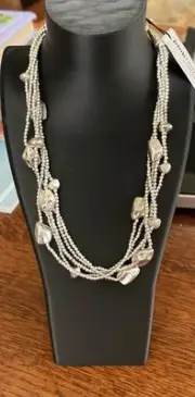 Beautiful Handmade Hammered Silver Tone Multi strand Necklace By Pink House
