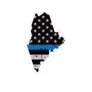 Distressed Thin Blue Line Maine State Shaped Subdued US Flag Sticker