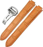 [FULNES] Genuine Leather Watchband 14mm 16mm 18mm 20mm 22mm for Ballon Bleu De Cartier Convex Type Colorful Calfskin Watch Strap (Color : Orange, Size : 14mm)