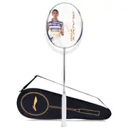 Li-Ning BladeX 200R Carbon Fibre Strung Badminton Racquet with Full Cover - For Professional - Light Head - Dynamic Optimum Frame - Maximum String Tension- 27lbs - Size: 4U (83gm) - White-Blue