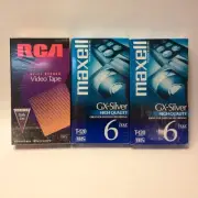 Sealed! 3 VHS T-120 PREMIUM Blank Video Cassette Tapes 6 Hr (2 Maxell/1 RCA)