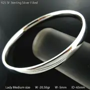 Bangle Real 925 Sterling Silver Filled Solid 5mm Ladies Medium Sz 65mm Bracelets