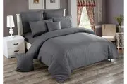 Seersucker Super King Size Quilt/Doona/Duvet Cover Set - Charcoal