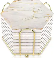 8 PC Coasters for Drinks Absorbent with Holder Marble Design Ceramic Coaster Set Super Absorbent Hot and Cold Drink Coasters Table Coasters with Cork Bottom Cup Coasters for Living Room + More