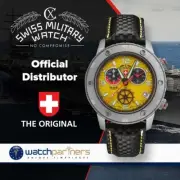 CX Swiss Military RALLYE GMT Chrono watch 200m Leather strap Yell dial 27491