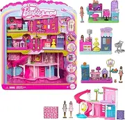 Barbie Mini Barbie Land Dream Villa and 3 Playsets of 4 1.5" Dolls House Furniture and Accessories Includes Pet Shop, Hair Salon and Supermarket JGL31