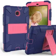 Silicone+PC Case 3-Layer Anti-fall Protective Cover Tablet Stand For Samsung Galaxy Tab A 8 inch T387(2018)-9navy hotpink