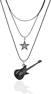 [LPYO] Vintage Star Choker Necklace for Women Men Fashion Punk Rock Roll Guitar Layered Necklace Bar Party Jewelry Accessories