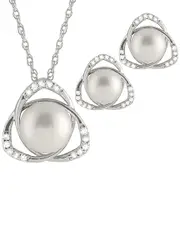 Splendid Pearls Silver 8-10mm Freshwater Pearl Necklace & Earrings Set