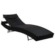 Poly Rattan Sun Lounger With Pillow Black Garden Patio Sunbed Chaise Longue