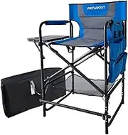 WKFAMOUT Tall Folding Directors Chair with Side Table 26.77" Seat Height Foldable Camping Chair Bar Stool for Makeup Artist Face Painting with Footrest and Storage Pocket Supports 350LBS