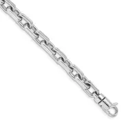 Solid 14K White Gold 8.5 inch 7mm Hand Polished Fancy Link with Lobster Clasp Bracelet
