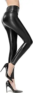 [Ginasy] Faux Leather Leggings for Women Tummy Control Stretch High Waist Pleather Pants with Thin Fleece Lined