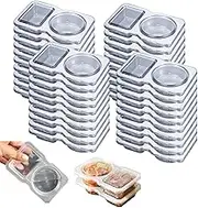 40PCS Double Compartment Condiment Container with Lids, 2 Compartment Snack Containers, Disposable Clear Two-Compartment Salad Dressing & Condiment Containers for Sauce, Sampling, Travel Snack