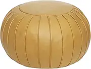 Thgonwid Handmade Storage Pouf Ottoman Foot Stool - Faux Suede Round Floor Cushion 21.6"x13" for Living Room, Bedroom, Wedding Decor, Unstuffed (Yellow)