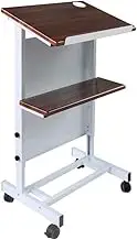 Mobile Laptop Desk Height Adjustable Mobile Lectern Podium Standing with Oak Shelving