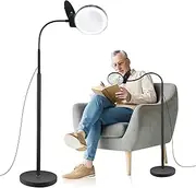 10X 20X Magnifying Glass with Light and Stand, 36 LED Dimmable Floor Magnifying Lamp, 3-in-1 Adjustable Gooseneck Lighted Magnifier for Reading, Sewing, Crafts, Close Work