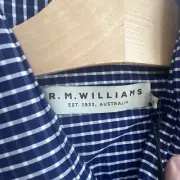 RM WILLIAMS - BOURKE Shirt Long Sleeve MEDIUM Navy & White Check BNWT